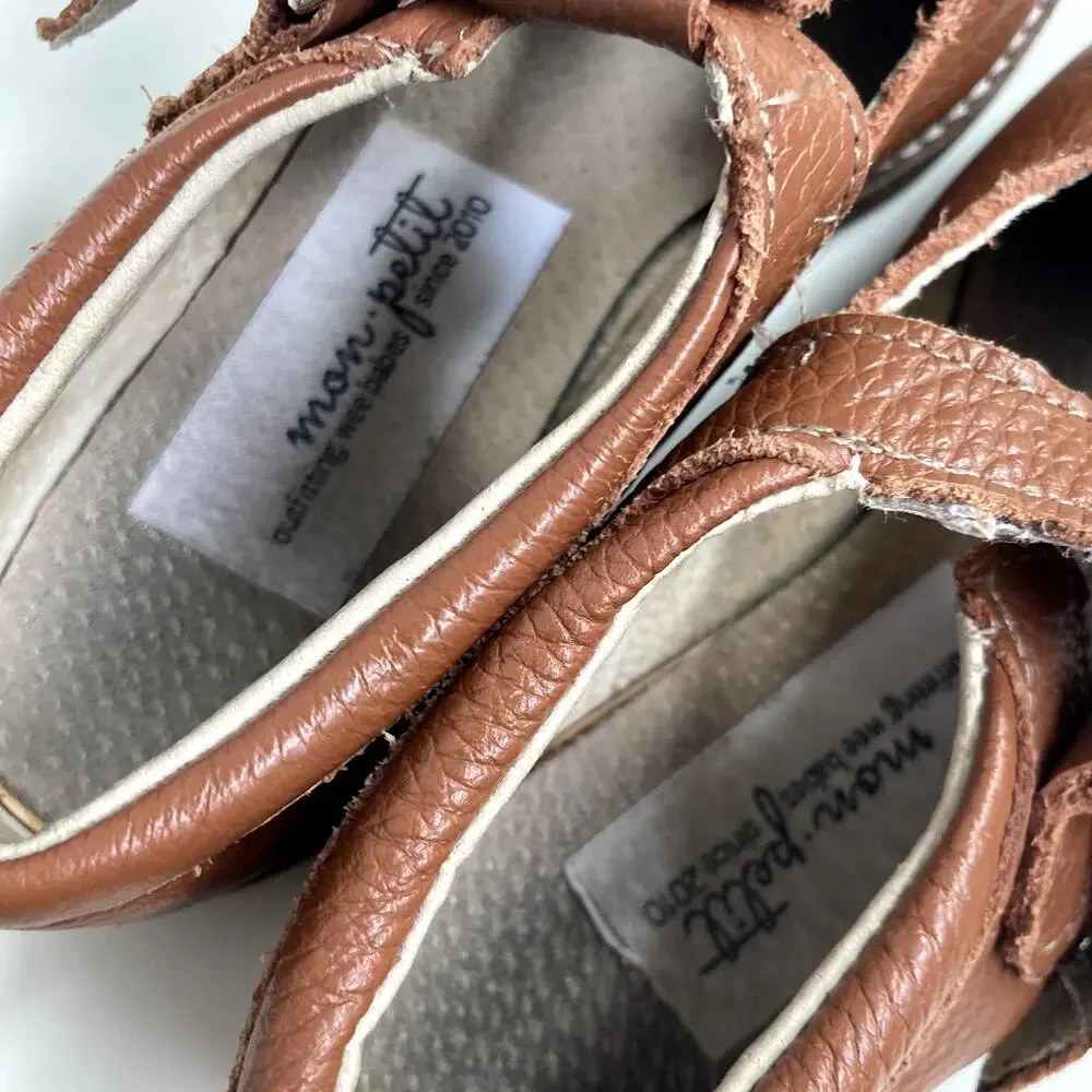 Mon Petit Shoes Hard Sole T-Strap Shoe - Brown - Leather - 11